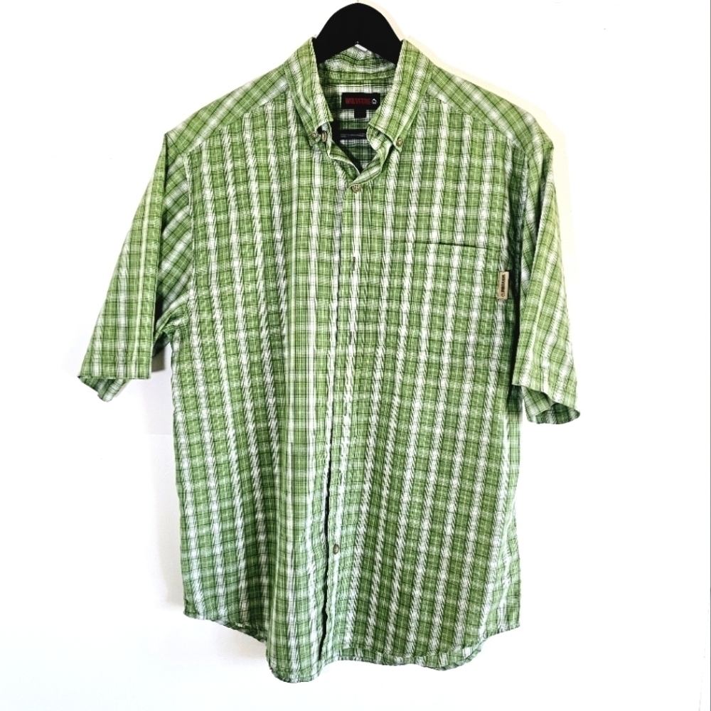 Wolverine Green/White Plaid Button Down Short Sleeves Men's Shirt Size M
